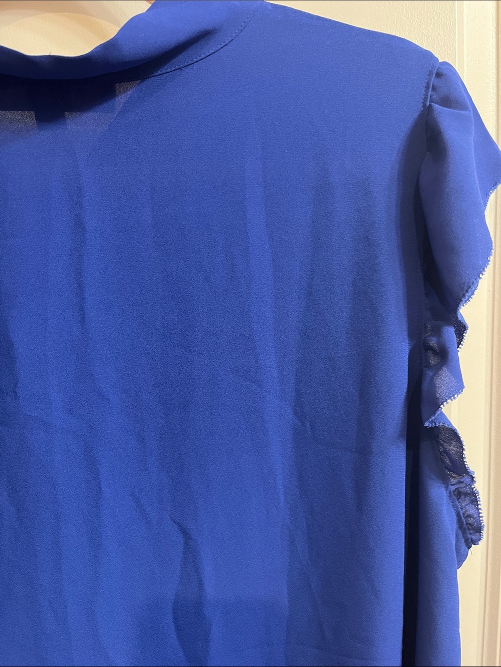 LOFT Cobalt Tie-Neck Flutter Sleeve Blouse - Picture 12 of 13